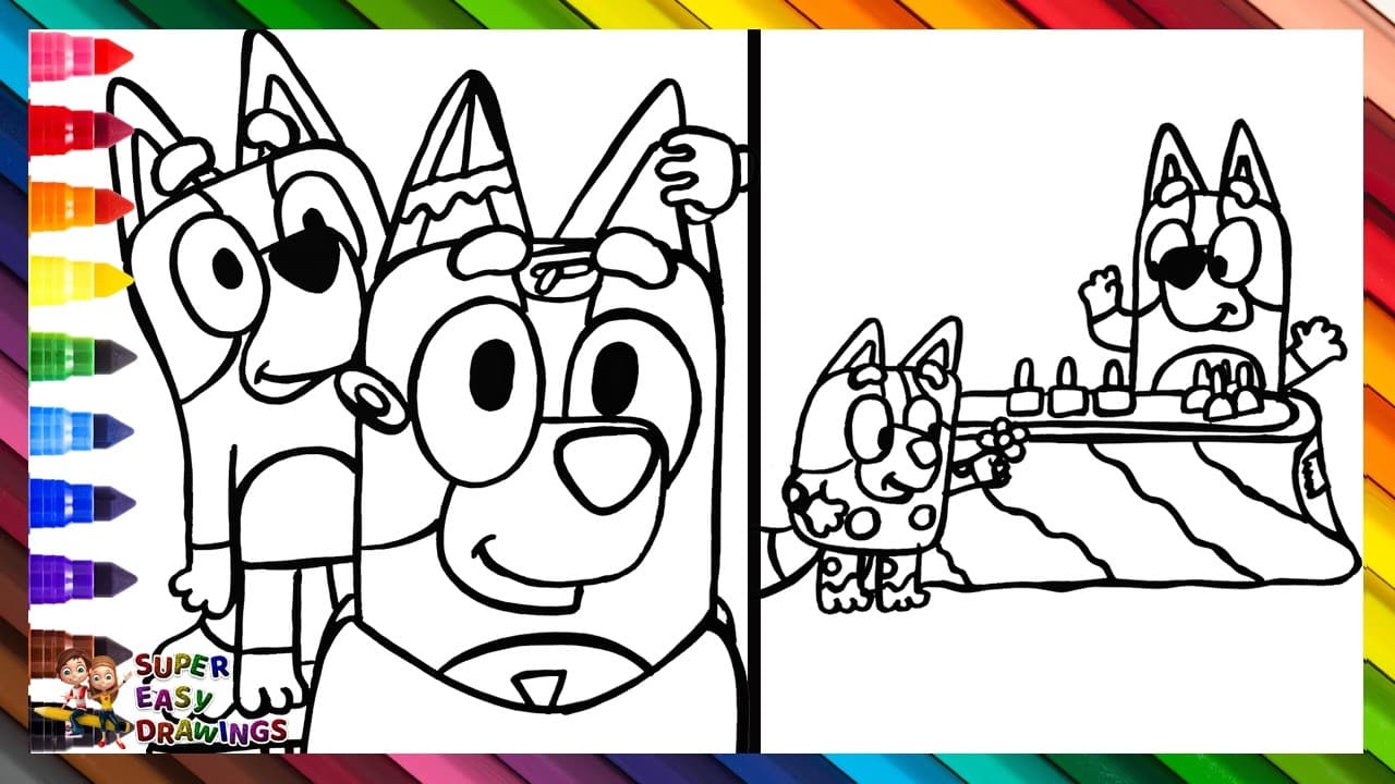 Preview of Draw and Color Bluey and Bingo Playing Beauty Salon 🐶💅✂️ Drawings for Kids