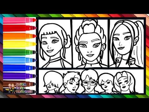 Preview of Draw and Color the Characters from K Pop Demon Hunters: Huntrix and the Saja Boys 👩‍🎤✨👹🗡️🧑‍�