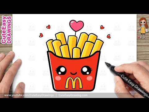 Preview of How to Draw Cute French Fries | Easy Kawaii Fast Food Drawing for Kids & Toddlers!