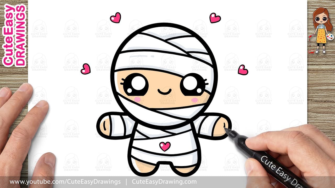 Preview of How to Draw a Cute Mummy Easy Step by Step | Kawaii Halloween Drawing Tutorial