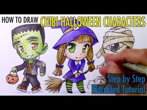 Preview of How to Draw CHIBI HALLOWEEN CHARACTERS: Frankenstein, Witch, & Mummy