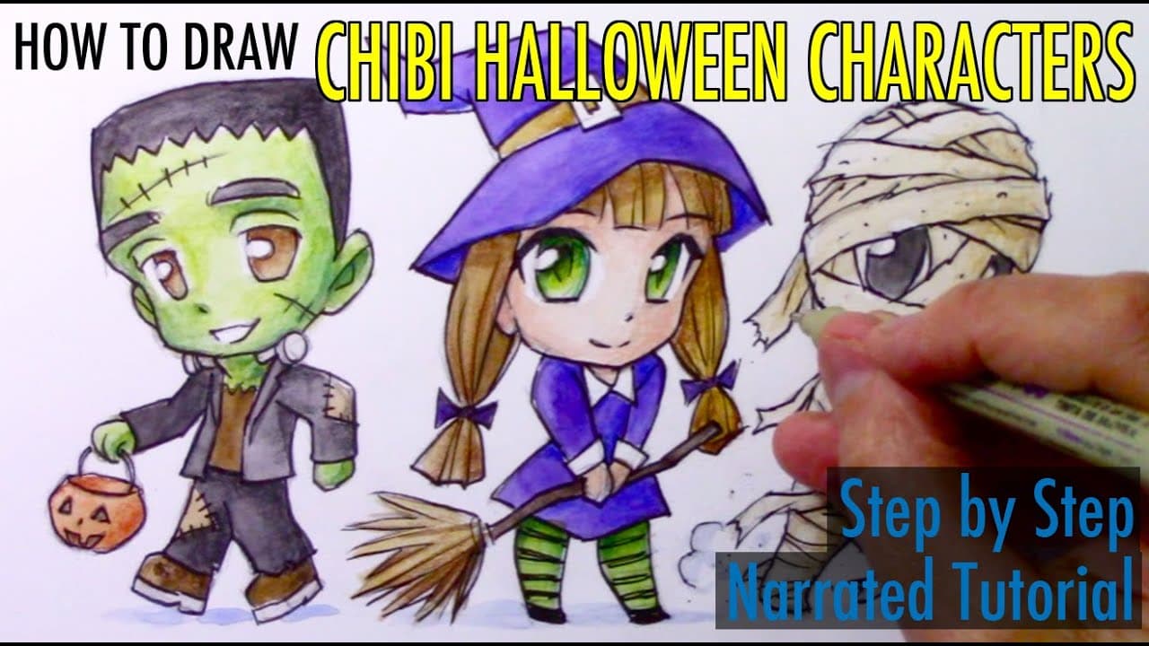 Preview of How to Draw CHIBI HALLOWEEN CHARACTERS: Frankenstein, Witch, & Mummy
