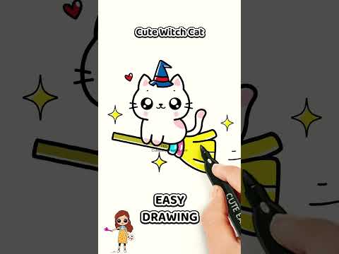 Preview of How to Draw a Cute Halloween Witch Cat 🐱🧙‍♀️ | Easy Halloween Drawing #Shorts
