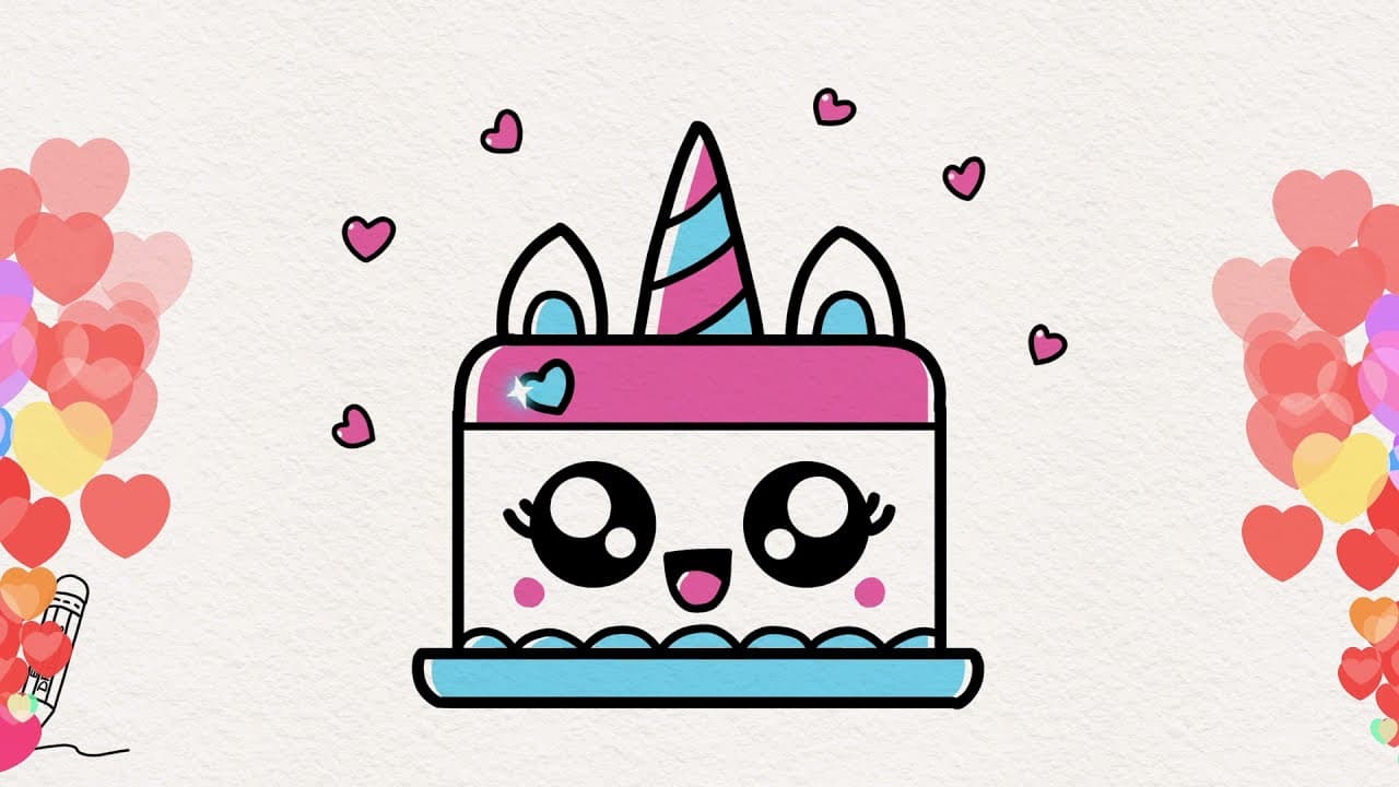 Preview of How to Draw a Simple Cute Unicorn Cake, Easy Draw and Color Step by Step