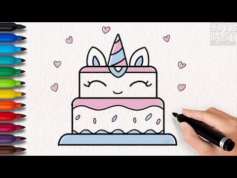 Preview of How to Draw a Simple Cute Unicorn Cake