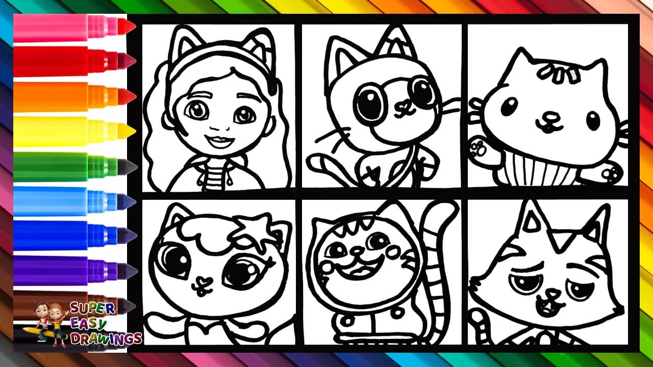 Preview of Draw and Color the Characters from Gabby’s Dollhouse 👧🏽🐱🧜‍♀️🎶 🧁🐾🌈 Drawings for Kids