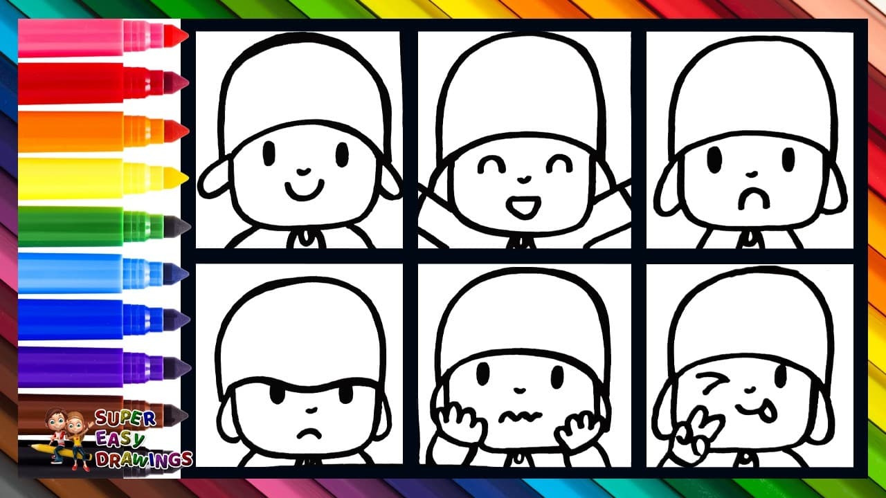 Preview of Draw and Color Pocoyó’s Different Emotions 👶🙂😀🙁😡😨🤪 Drawings for Kids