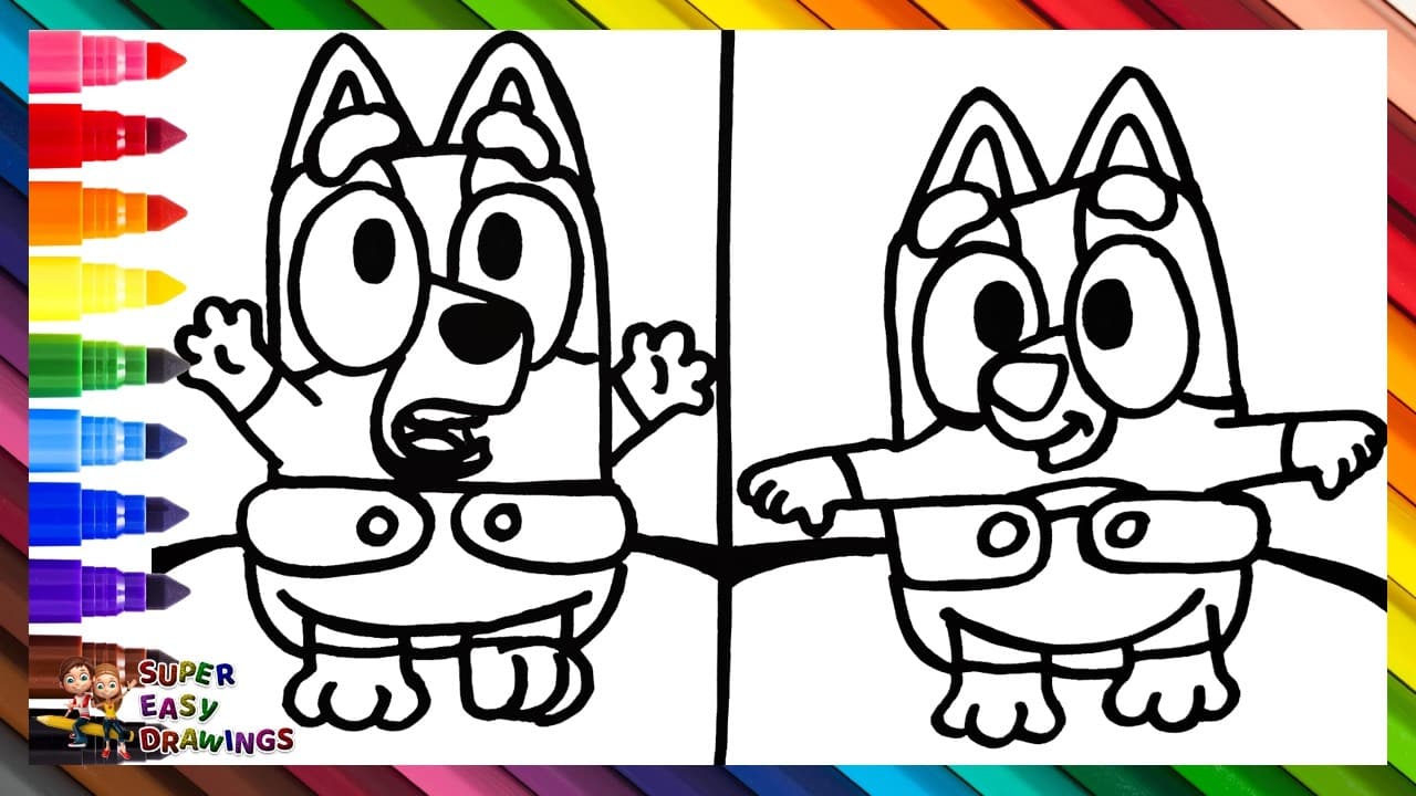 Preview of Draw and Color Baby Bluey and Baby Bingo 🐶🍼🐶 Drawings for Kids