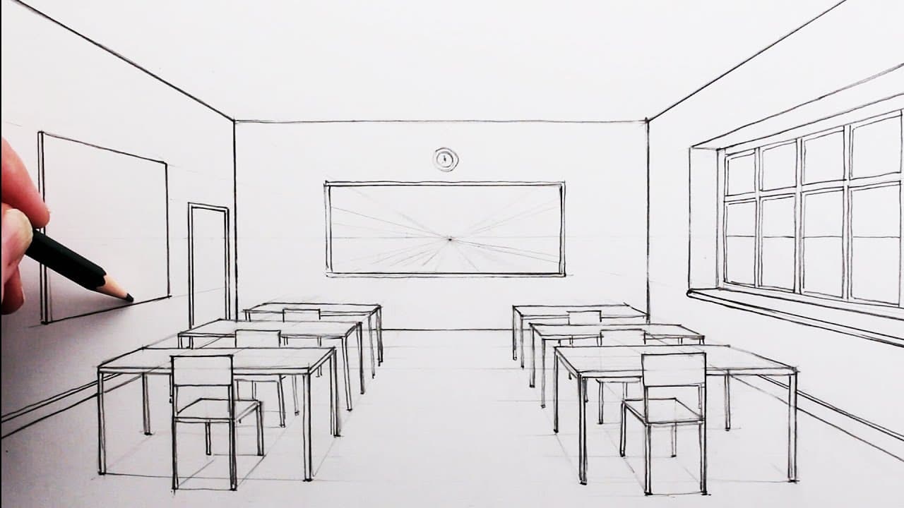 Preview of How to Draw a Classroom in One-Point Perspective for Beginners: Step-by-Step