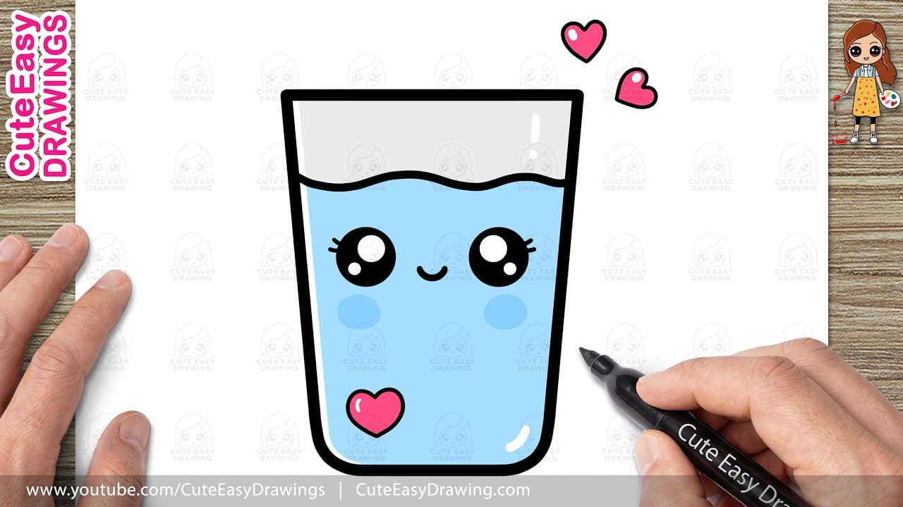Preview of How to Draw a Cute Water Glass, Easy Step-by-Step | Kawaii Glass of Water Drawing for Kids!