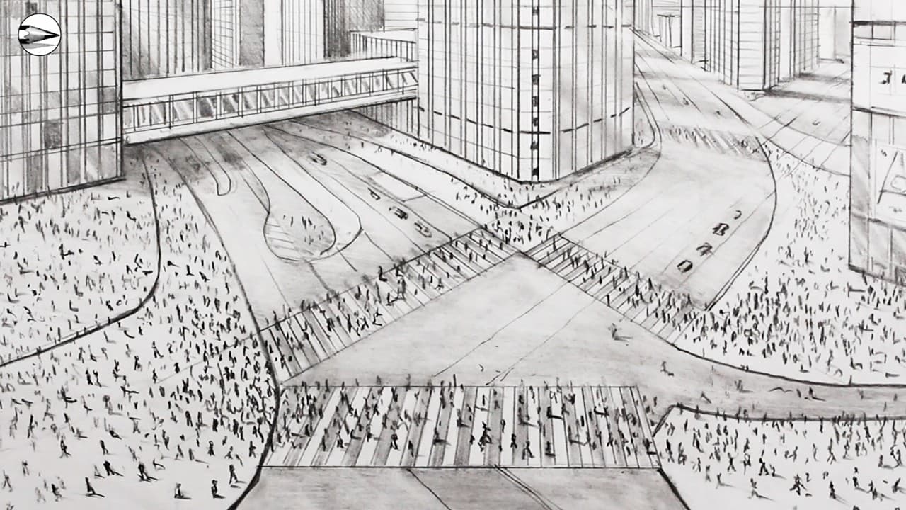 Preview of How to Draw the Shibuya Crossing Tokyo City: Step-by-Step Perspective