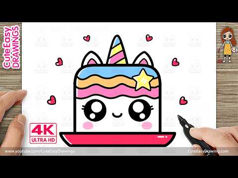 Preview of How to Draw a Cute Unicorn Cake | Easy Kawaii Cake Drawing for Kids and Toddlers!