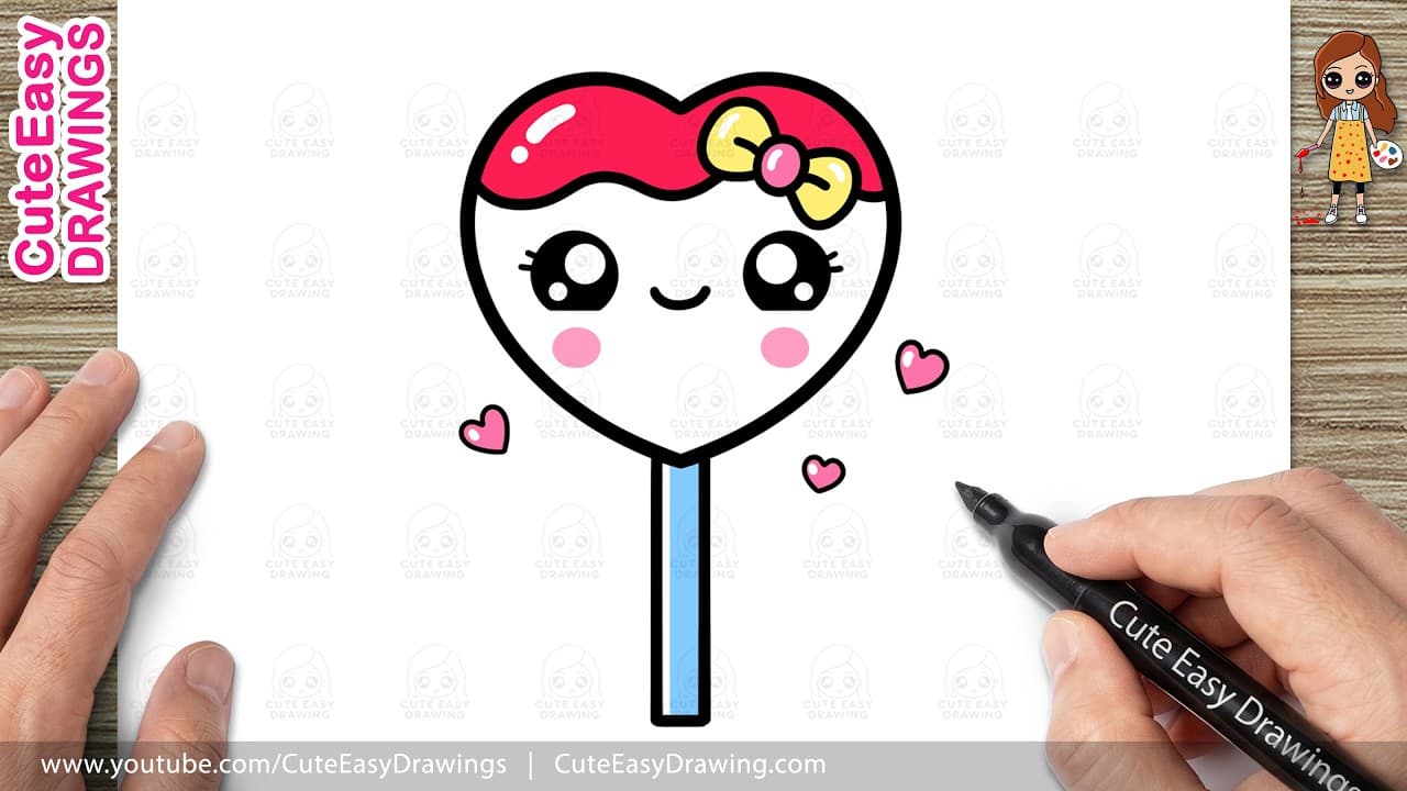 Preview of How to Draw a Cute Heart Lollipop | Easy Kawaii Candy Drawing for Kids and Toddlers!