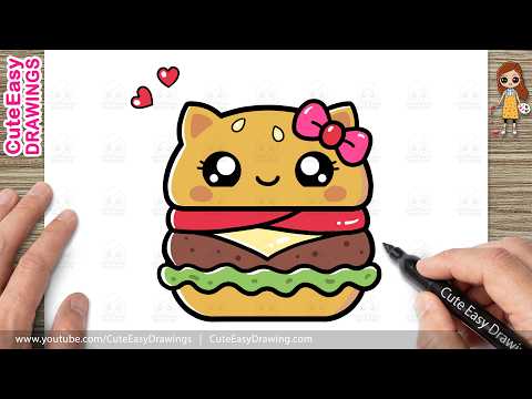 Preview of How to Draw a Cute Burger | Easy Kawaii Food Drawing for Kids and Toddlers!