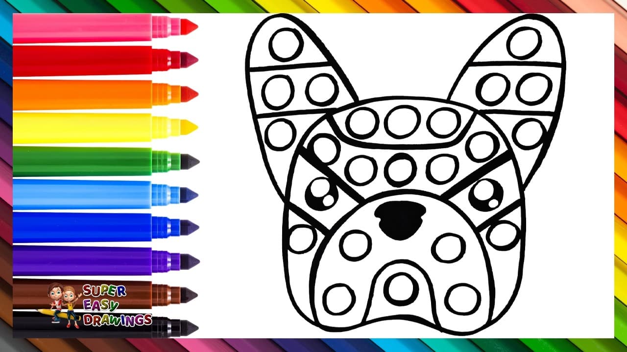Preview of Draw and Color a Dog POP IT 🐶🔴🟠🟡🟢🔵🟣🌈 Drawings for Kids