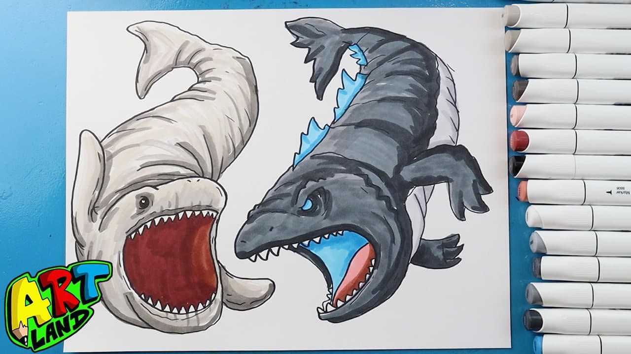 Preview of How to Draw BLOOP vs BLOOPZILLA 🌊🦖 | Epic Monster Battle Drawing Tutorial