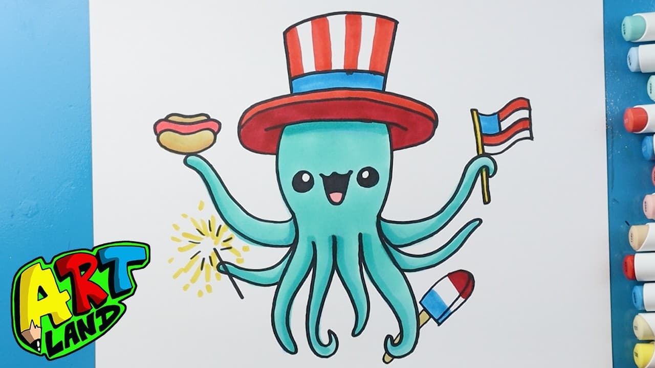 Preview of How to Draw a Fourth of July Octopus