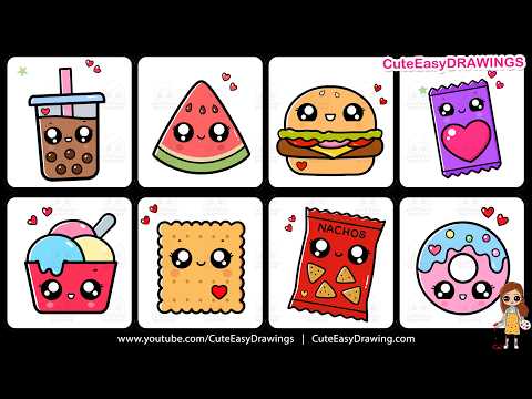Preview of How to Draw Cute Kawaii Snacks & Treats Step by Step 🍩 8 Easy Food Drawings Tutorial