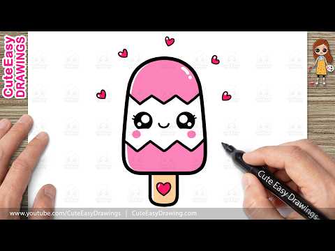 Preview of How to Draw a Cute Pink Ice Cream Easy | Kawaii Ice Cream Drawing for Kids & Toddlers!