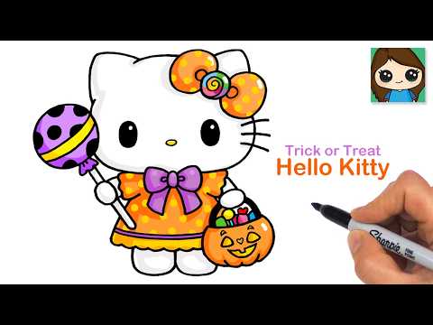 Preview of How to Draw Hello Kitty Trick or Treat 🍭 Sanrio Cute Halloween Art