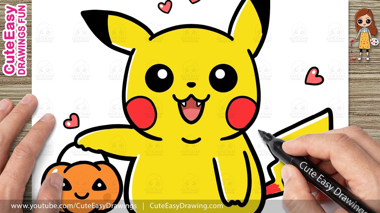 Preview of How to Draw Pikachu celebrating Halloween Easy Step by Step ⚡🎃 | Kawaii Pokémon Drawing For Kids!