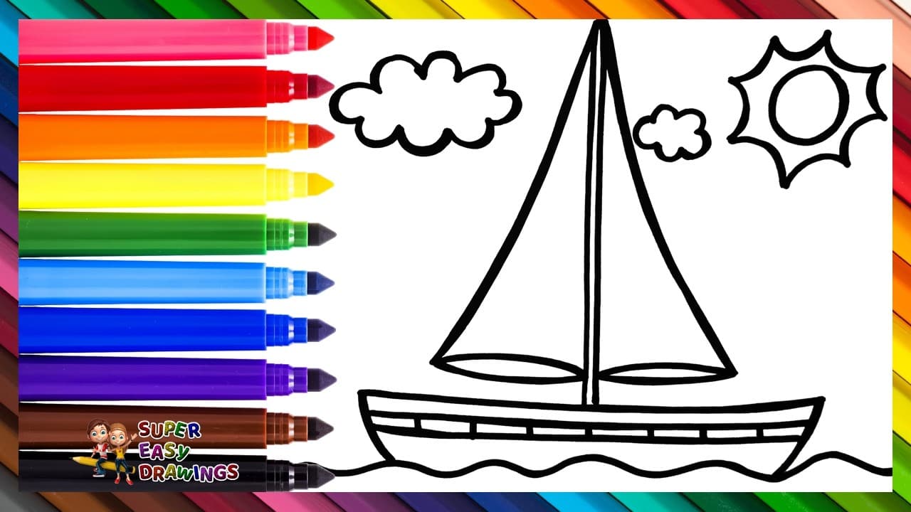 Preview of Draw and Color a Sailboat ⛵🌊🌈 Drawings for Kids
