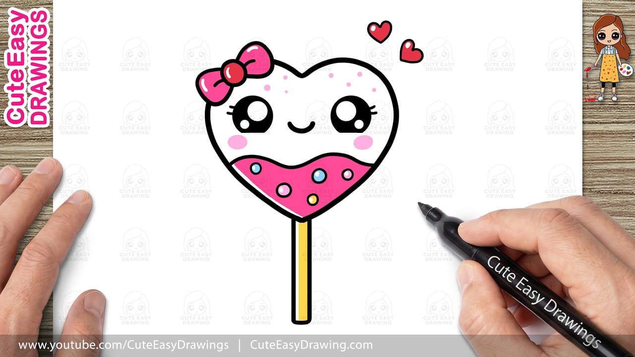 Preview of How to Draw a Cute Heart Lollipop | Easy Kawaii Candy Drawing for Kids and Toddlers!