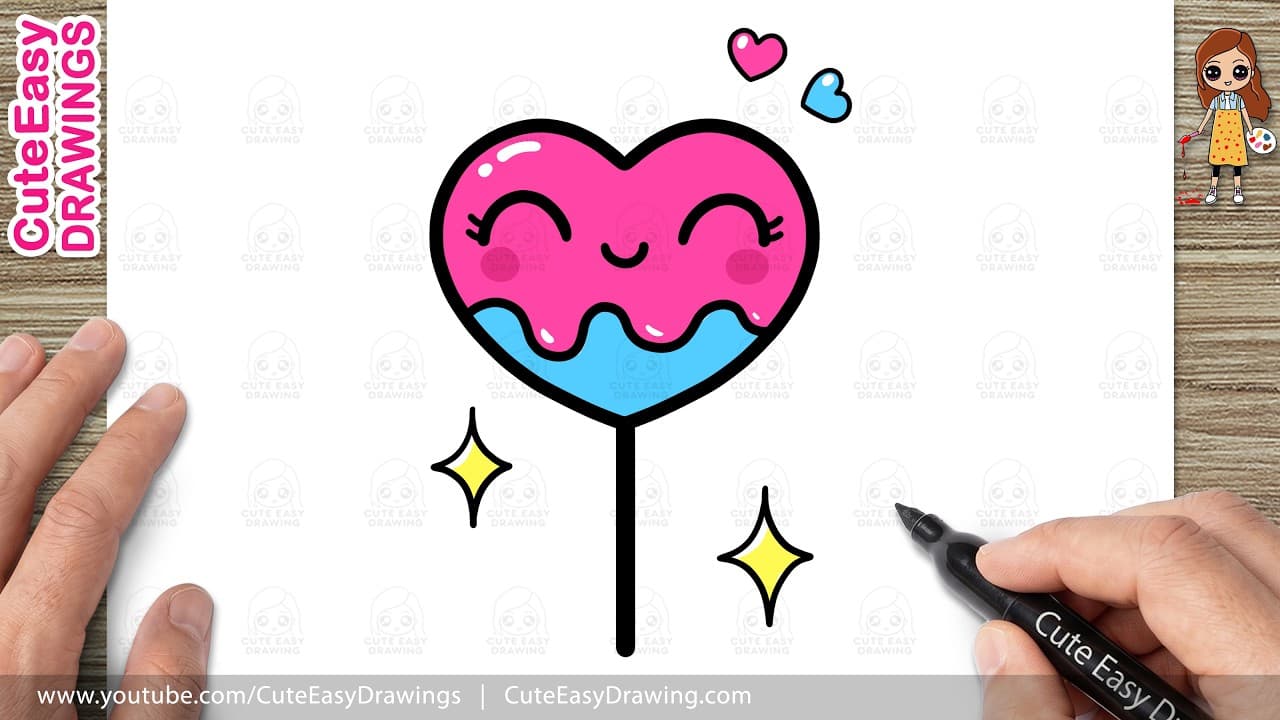 Preview of How to Draw a Cute Heart Lollipop Easy | Lollipop Drawing for  Kids and Toddlers!