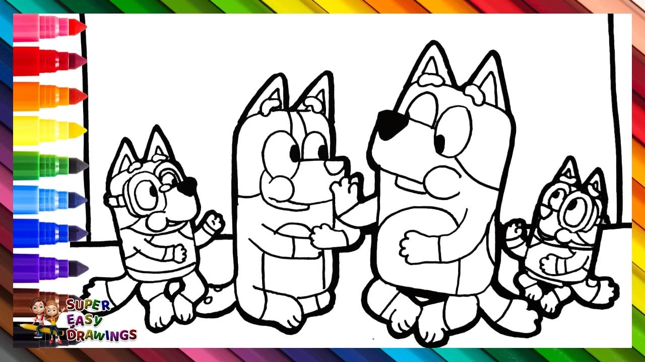 Preview of Draw and Color Bluey and Her Family 🐶🥽🏊💦 Drawings for Kids