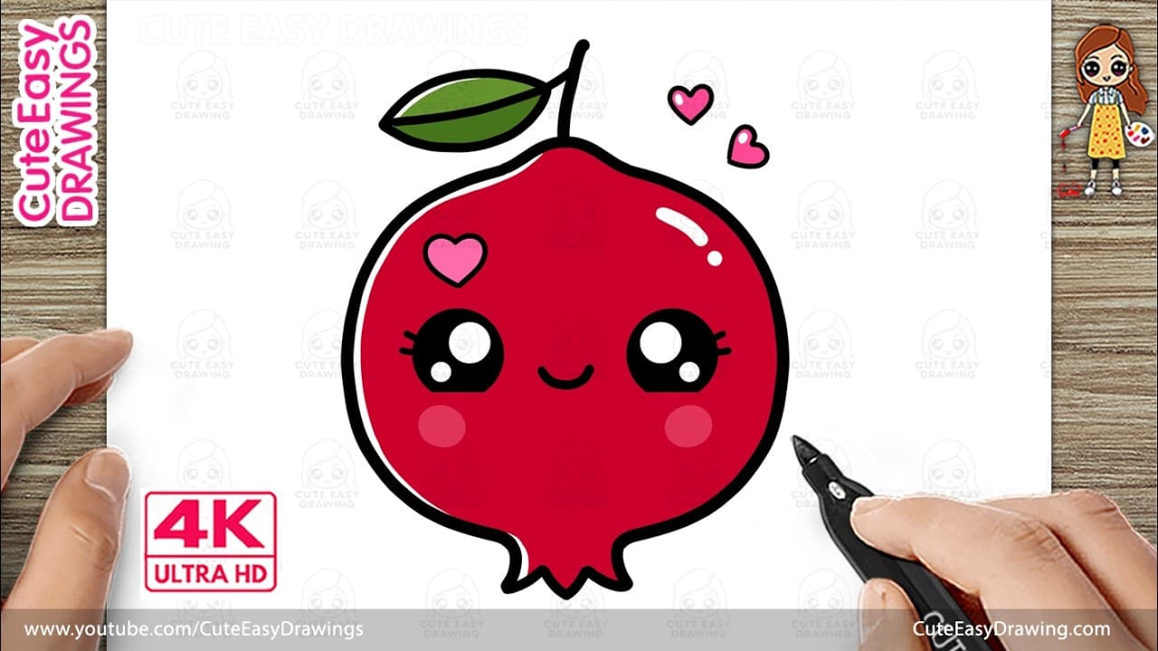Preview of How to Draw a Cute Pomegranate | Easy Kawaii Fruit Drawing for Kids and Toddlers!