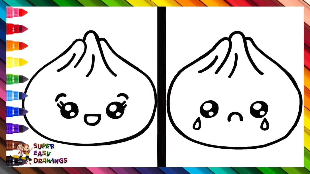Preview of Draw And Color A HAPPY Squishy Dumpling vs  A SAD Squishy Dumpling 😃🥟😢🌈 Drawings For Kids