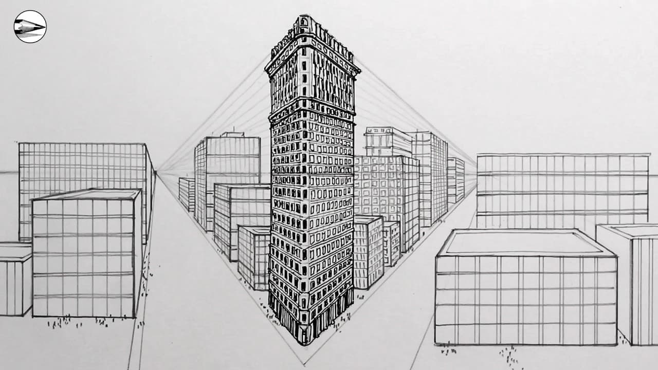 Preview of How to Draw Buildings in Perspective: The Flatiron NYC Narrated Drawing Tutorial