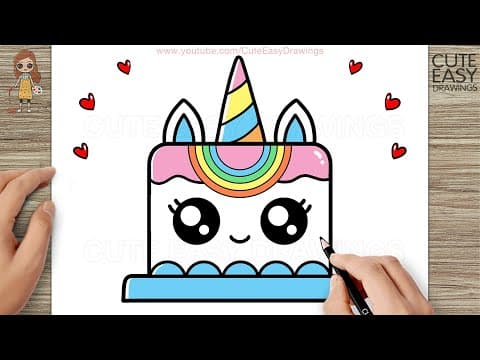Preview of How to Draw a Simple Cute Unicorn Cake, Easy Draw and Color Step by Step 3