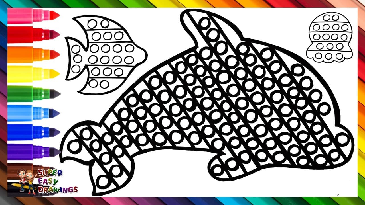 Preview of Draw and Color 3 Sea Animal POP Its: A Dolphin, An Octopus, And A Fish 🐬🔴🟠🟡🟢🔵🟣🌈 Drawings for Kids