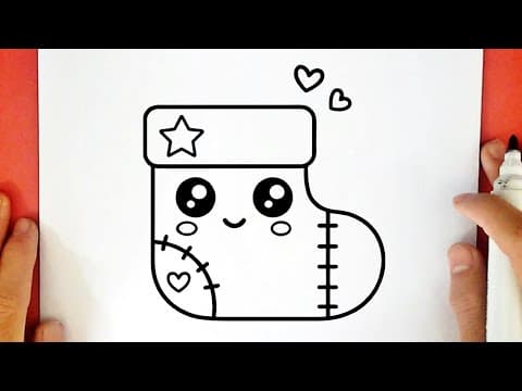 Preview of How to Draw a Cute Christmas Stocking | Easy Kawaii Drawing