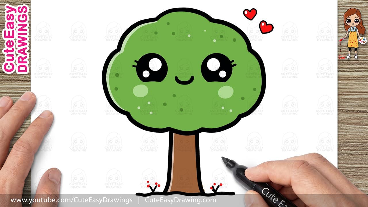 Preview of How to Draw a Cute Tree Step-by-Step | Kawaii Tree Drawing for Kids & Toddlers!