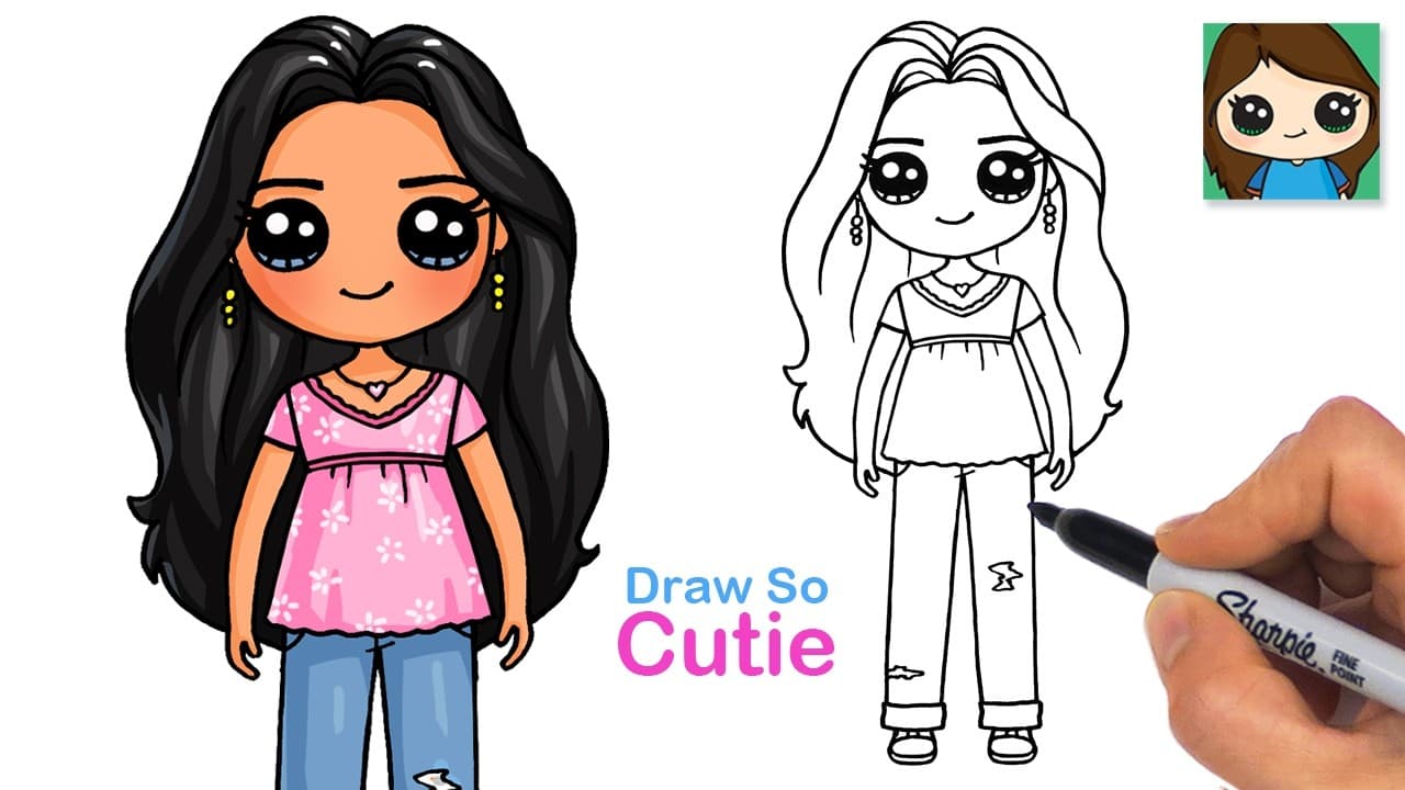 Preview of How to Draw a Cute Girl with Long Hair 🩷 Draw So Cutie