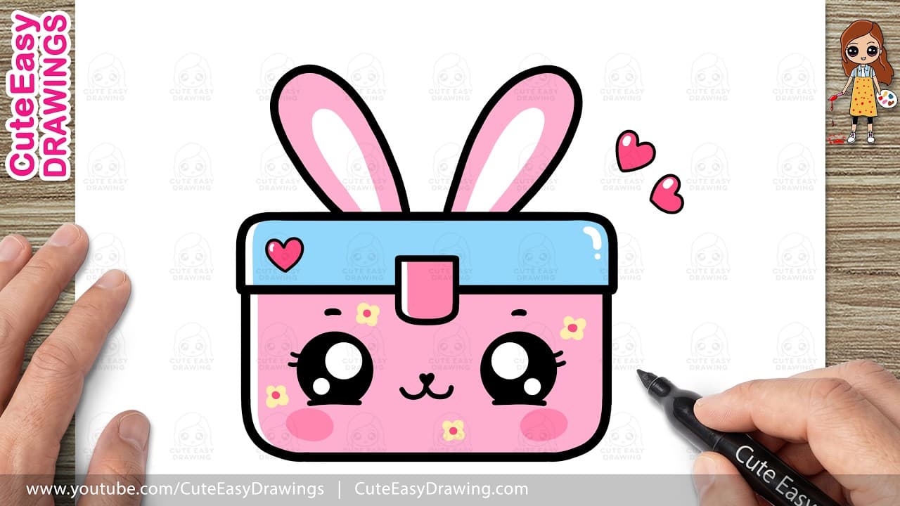 Preview of How to Draw a Cute Bunny Lunchbox Easy Step-by-Step | Kawaii Lunchbox Drawing for Kids & Toddlers!