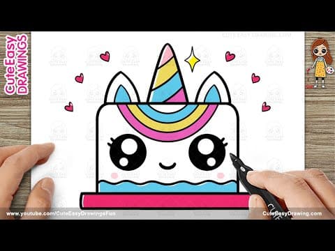 Preview of How to Draw a Cute Unicorn Cake Simple & Easy for Kids (New)