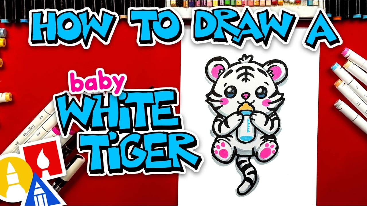 Preview of How To Draw A Baby White Tiger Drinking A Bottle