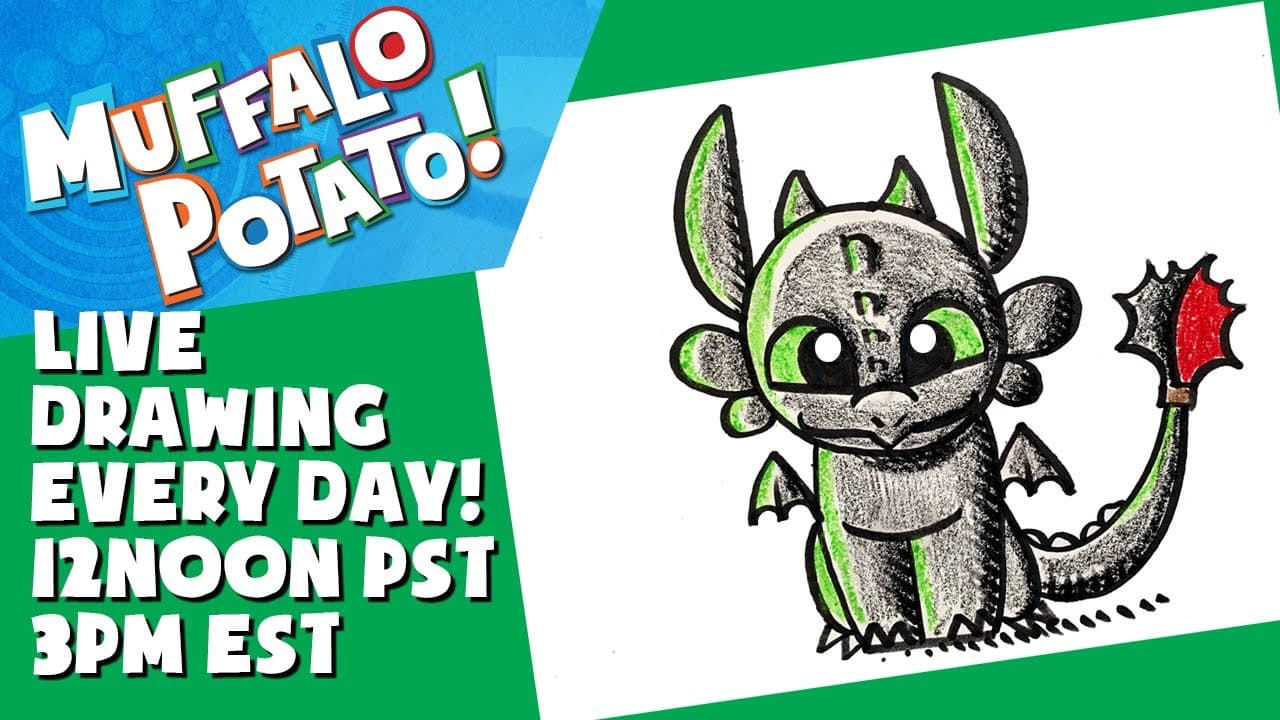 Preview of How To Draw TOOTHLESS from HOW TO TRAIN YOUR DRAGON with MUFFALO POTATO