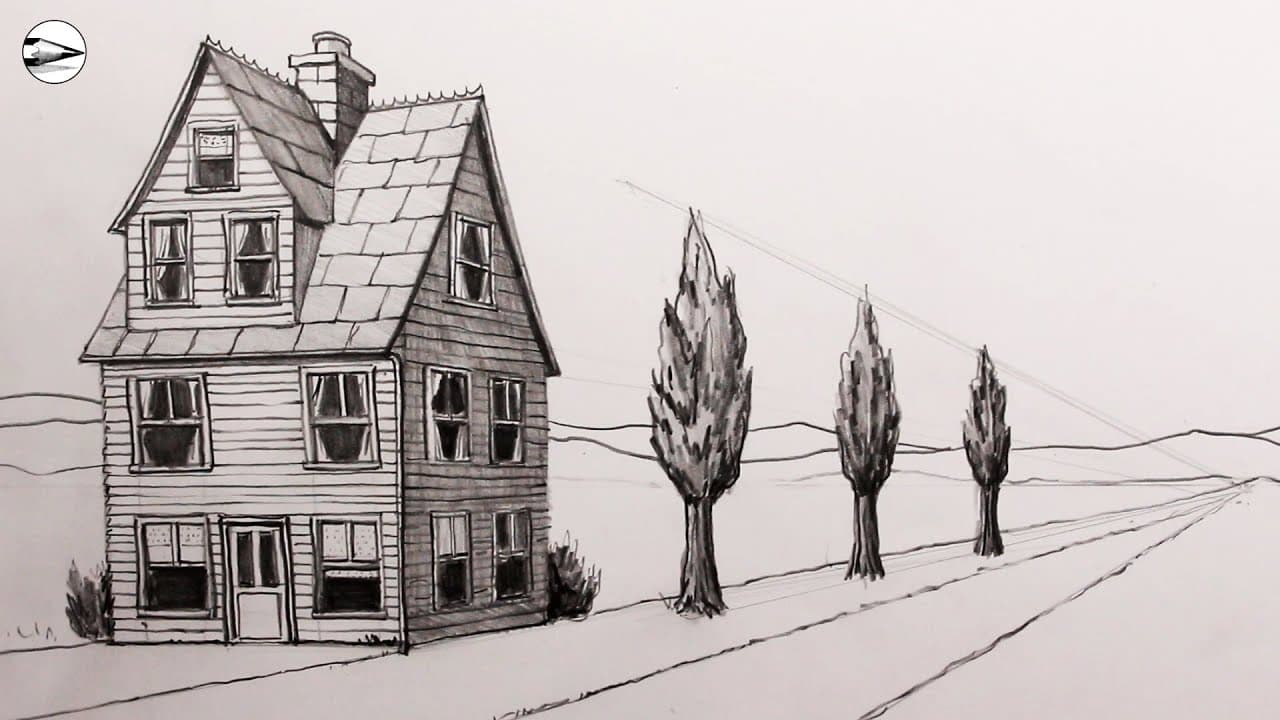Preview of Mastering One-Point Perspective Realistic House: Narrated Drawing Tutorial for Beginners