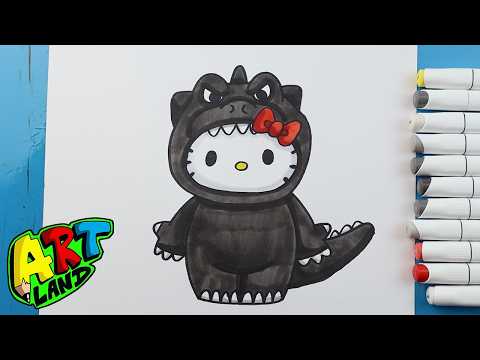 Preview of How to Draw Godzilla Hello Kitty Crossover