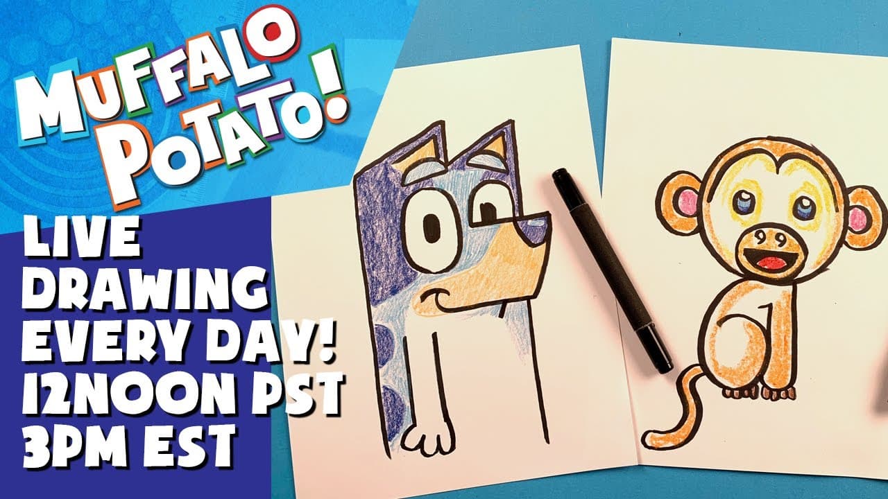 Preview of How To Draw Bluey and Monkey! #withme MUFFALO POTATO