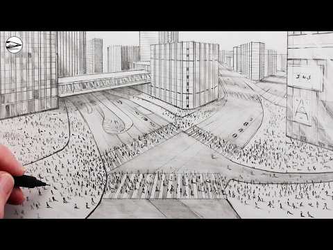 Preview of How to Draw Shibuya Crossing Tokyo City using Multi-Point Perspective: Fast