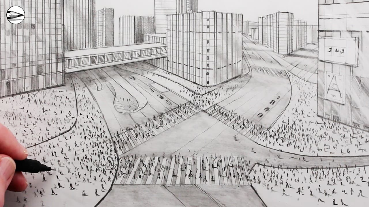Preview of How to Draw Shibuya Crossing Tokyo City using Multi-Point Perspective: Fast