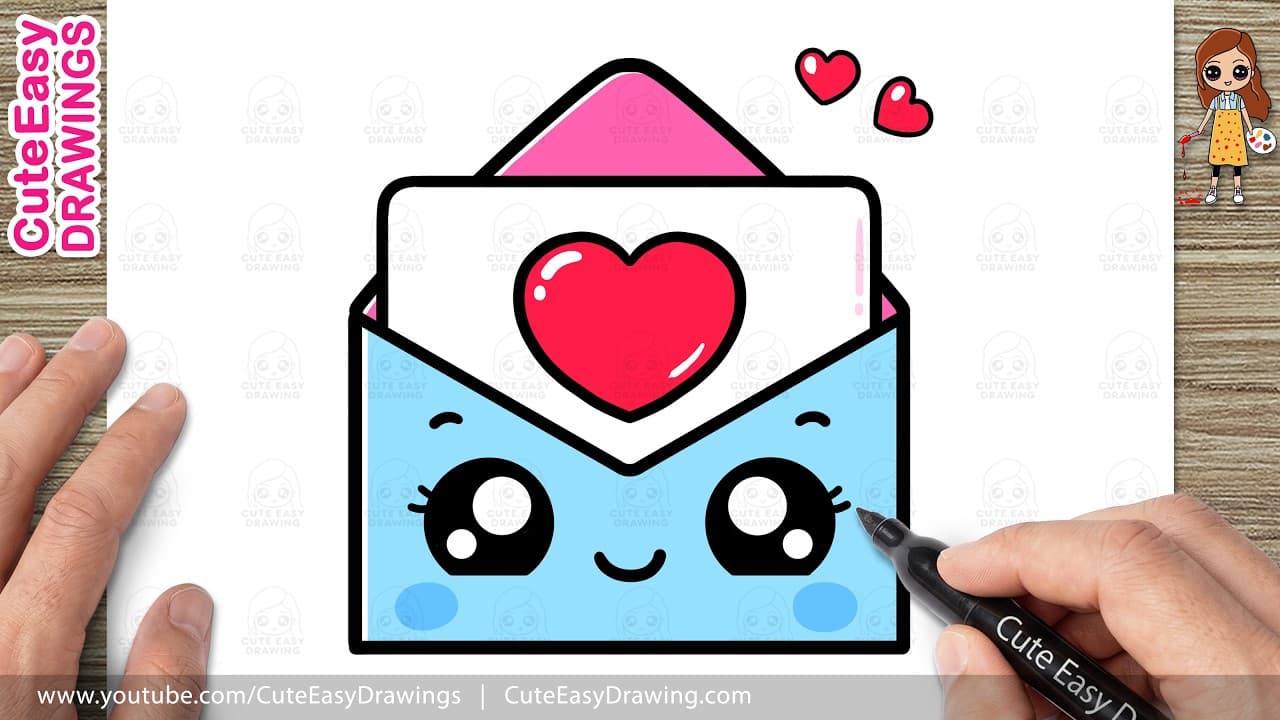 Preview of How to Draw a Cute Heart Love Letter | Easy Kawaii Envelope Drawing for Kids