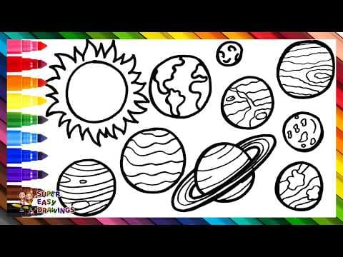 Preview of Draw and Color the Solar System 🌎☀️🪐🌙🌌 🌈 Drawings for Kids
