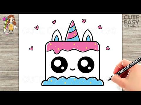 Preview of How to Draw a Cute Unicorn Cake Easy Step by Step