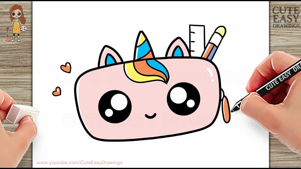 Preview of How to Draw a Cute Unicorn Pencil Bag - Easy Draw and Color Step by Step